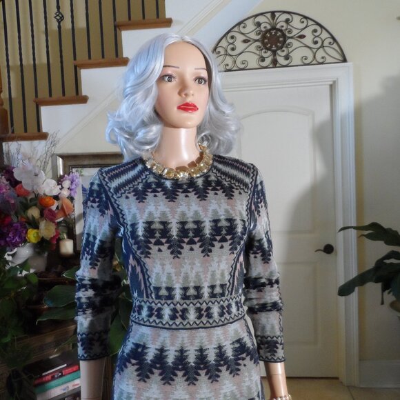 M Missoni Black-Pink Multi Zig-Zag Print Fit & Flare Long Sleeves Dress Size 4 - Picture 6 of 16